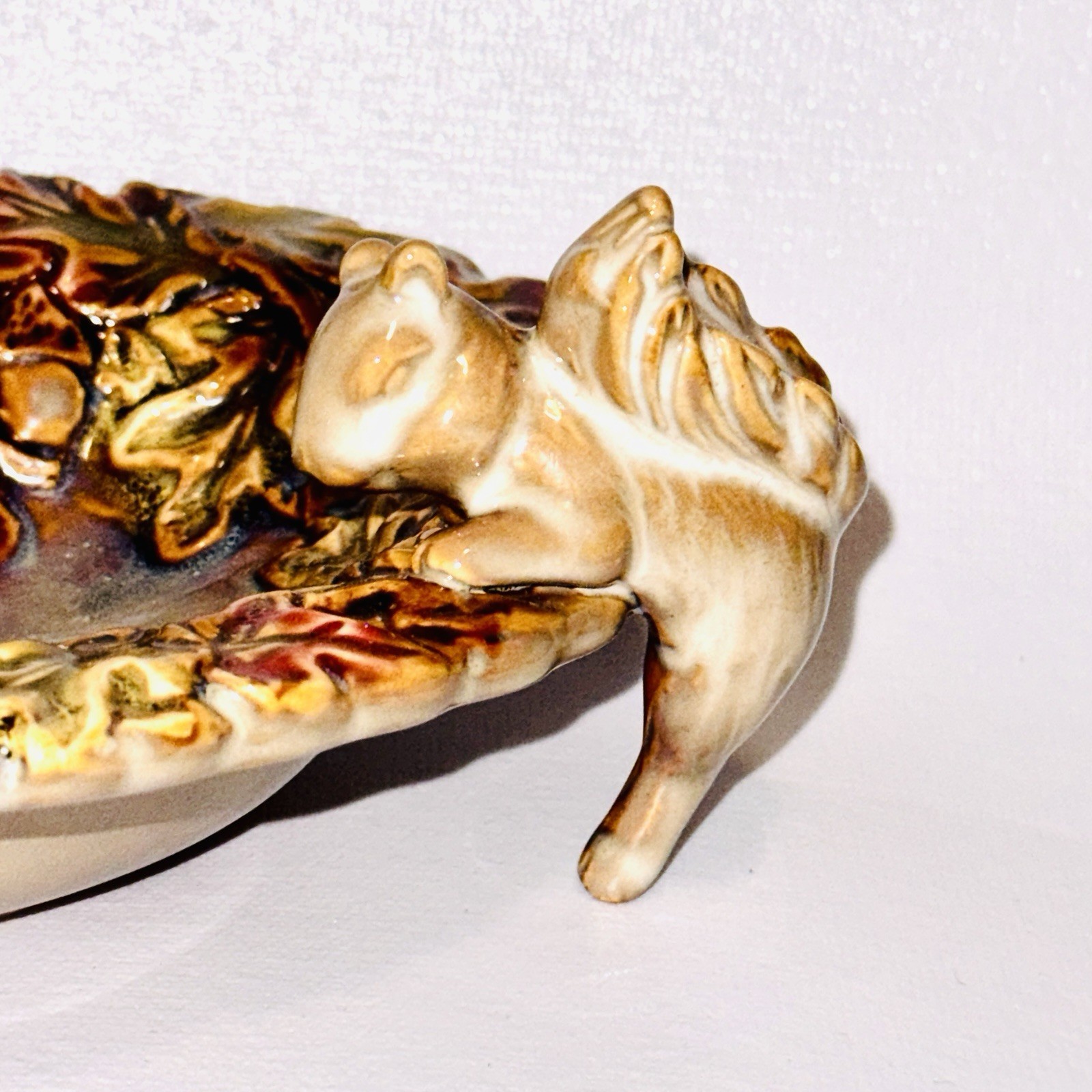 Ceramic Squirrels Footed Dish Playing In Leaves Fall Autumn Animals