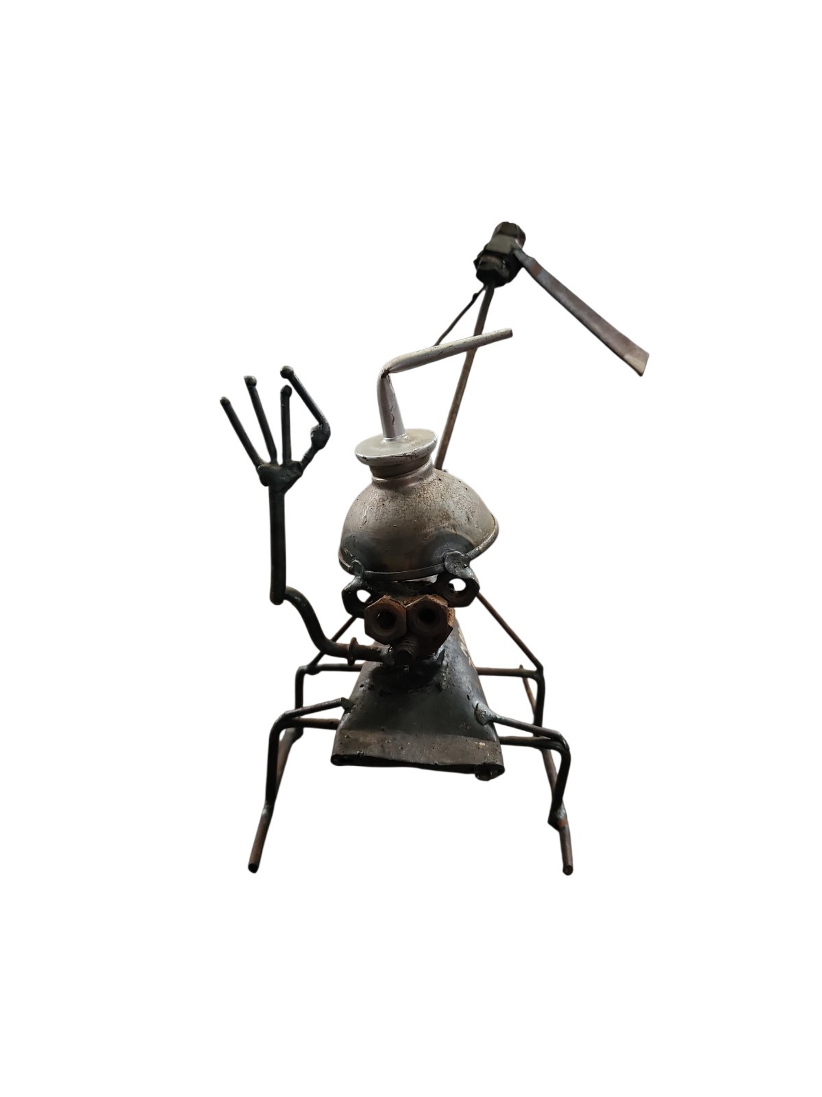 Vintage Hand Crafted Metal Helicopter Folk Art Scrap Sculpture Figurine Signed
