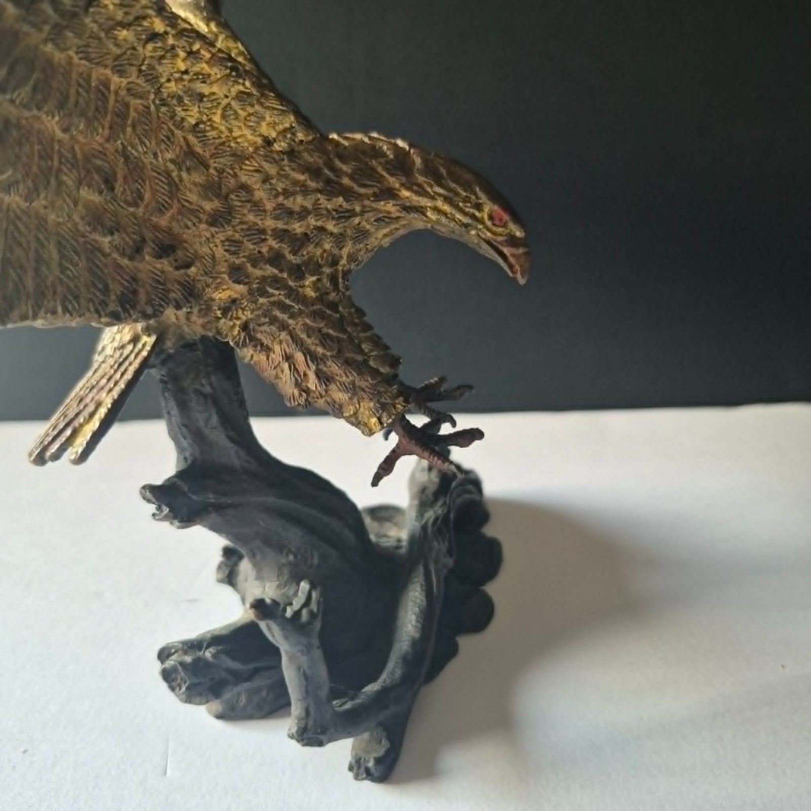 Solid Bronze Eagle Sculpture Hunting/Launching From Branch 8″ Heavy 3 lbs Patina