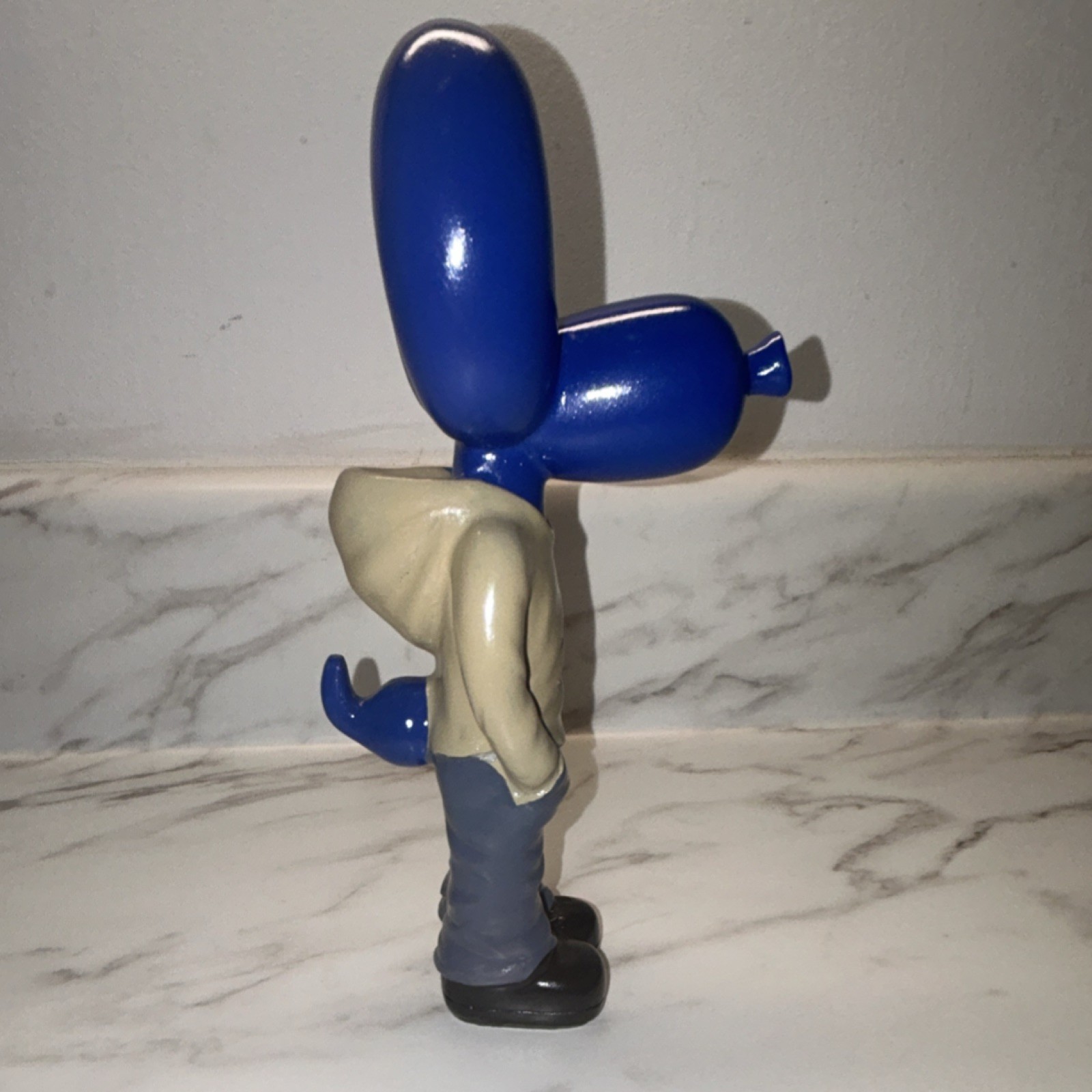 Blue Balloon Dog Figurine in Hoodie Painted Ceramic Animal Sculpture Adults