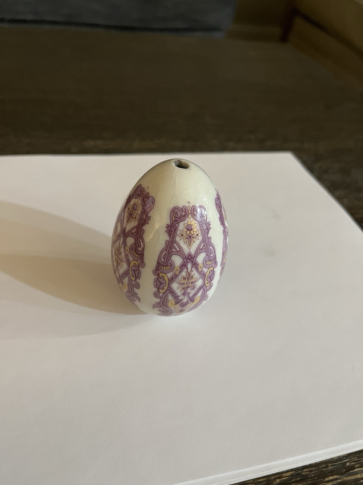 Ceramic Decorative Egg Purple Eastern Design, 3.0 Inch High