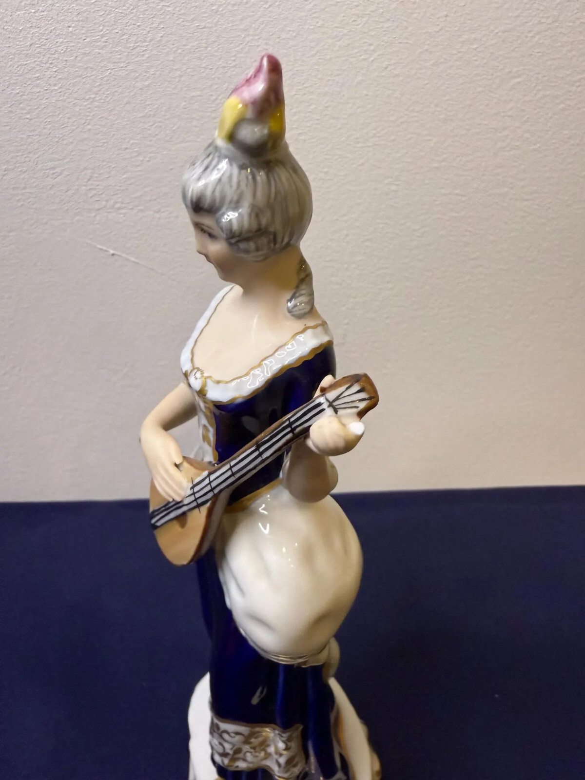 Antique Elegant Royal Dux Porcelain Figurine | Lady with Mandolin h-21.5cm (8,5)