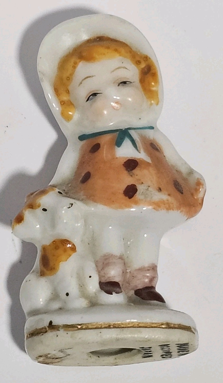 6 Japan Ceramic Handpainted Little Boys And Girl Figurine Shadow Box Trinkets