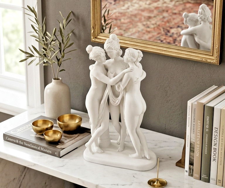 The Three Graces Statue 9.5″ White PLA 3D Printed Hermitage Museum Replica Decor
