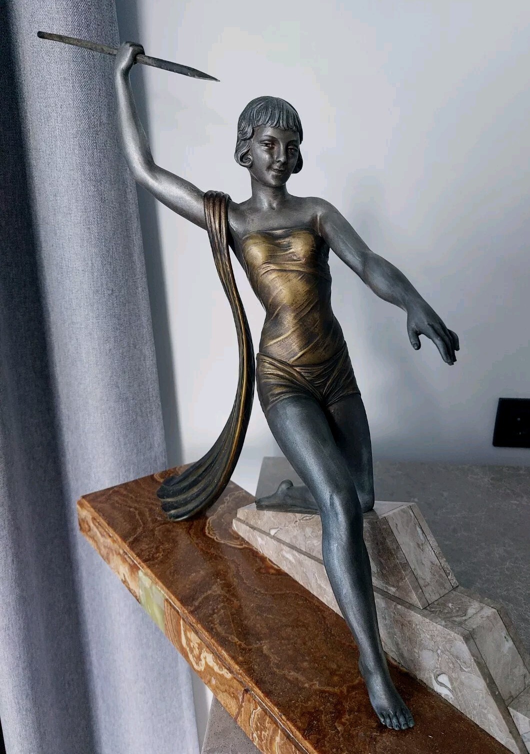 J. DAUVERGNE (XIX-XX) Diana the Huntress Chasing Antilopes Art Deco