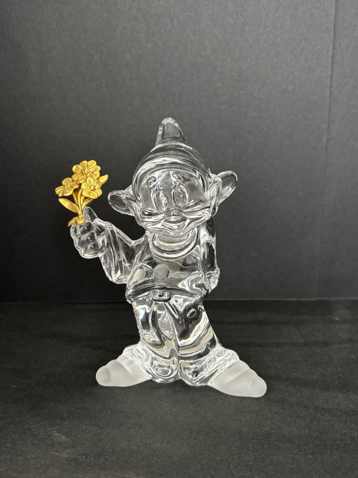 Disney Lenox Daisies From Dopey Snow White Dwarf 24K Gold Crystal 5 1/4″ Tall