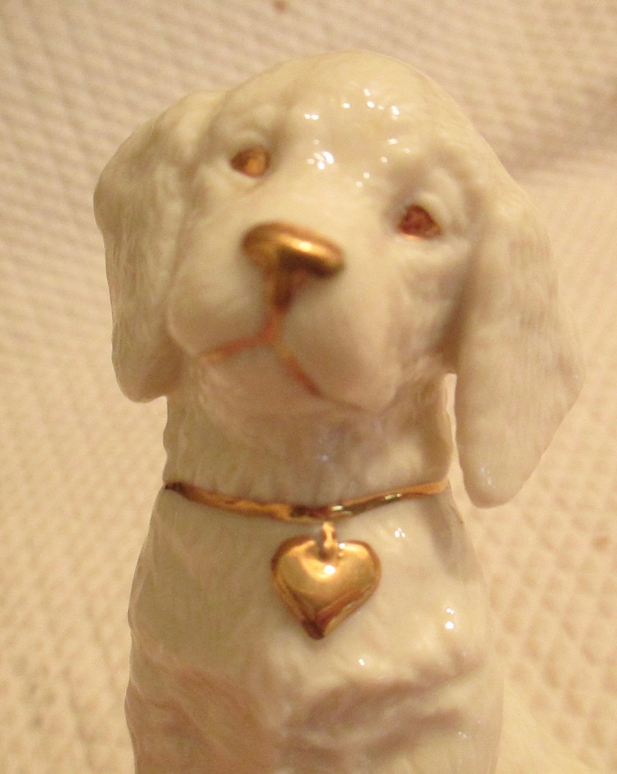LENOX Sitting Lab Retriever Puppy & Cat w/Jewel Figurines Ivory w/ 14K Gold Trim