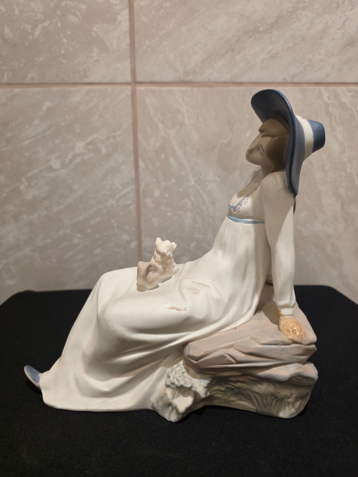 Vintage REX Valencia Hummelwerk Porcelain Figurine Woman Blue Hat Dog 9 1/2 “