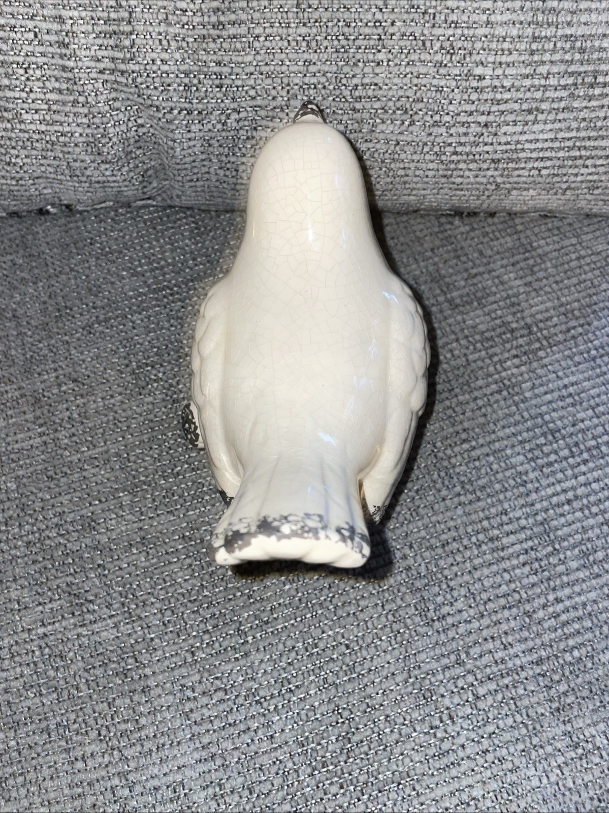 Ceramic Bird Distressed With Crackle Look White 6” Tall W3
