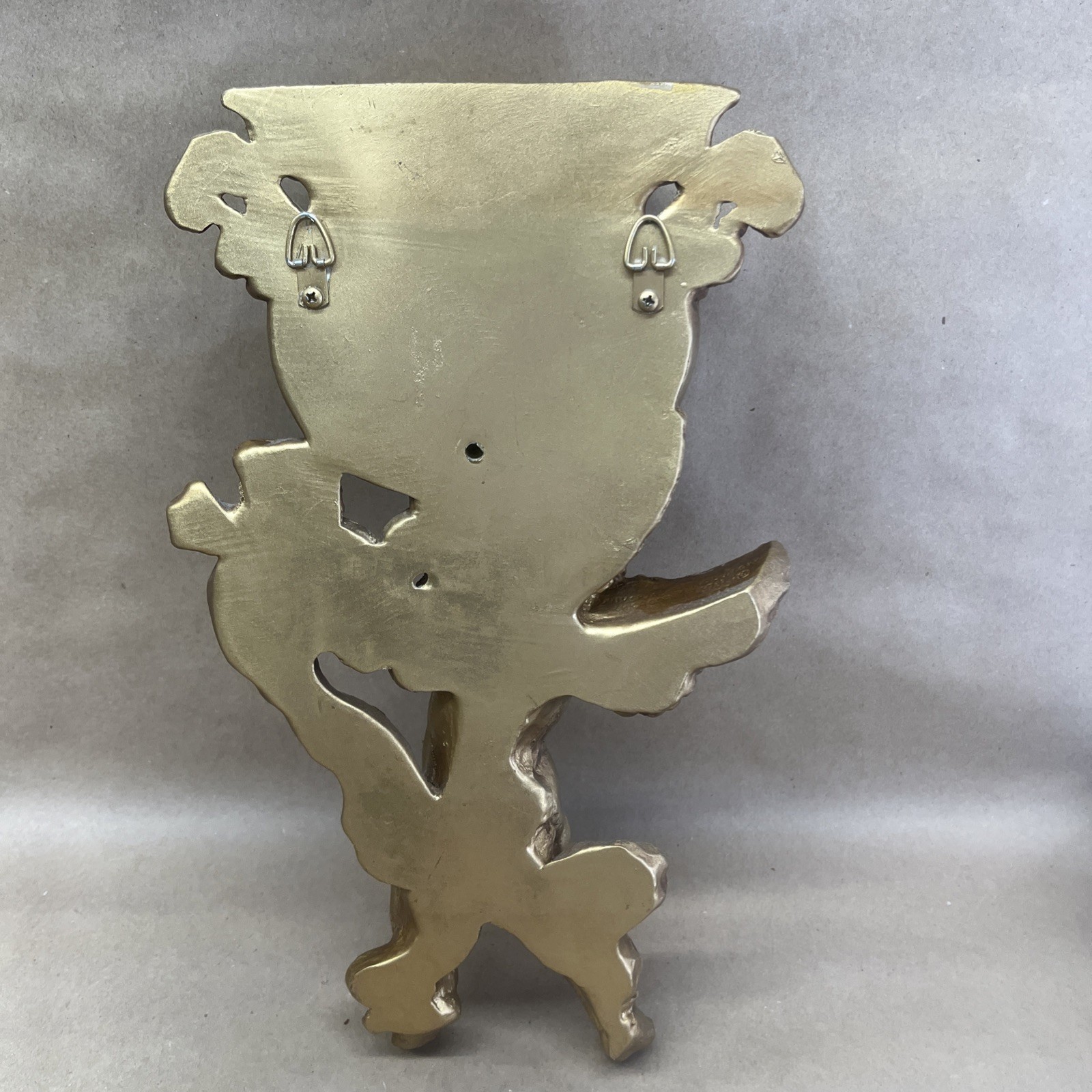 VINTAGE ANGEL CHERUB 1975 VICTORIAN GOLD WALL POCKET HOLLYWOOD REGENCY 14 1/2”