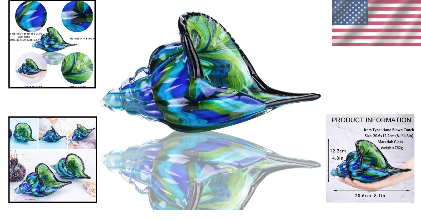 Handcrafted Glass Conch Decor – Beautiful Home Accent