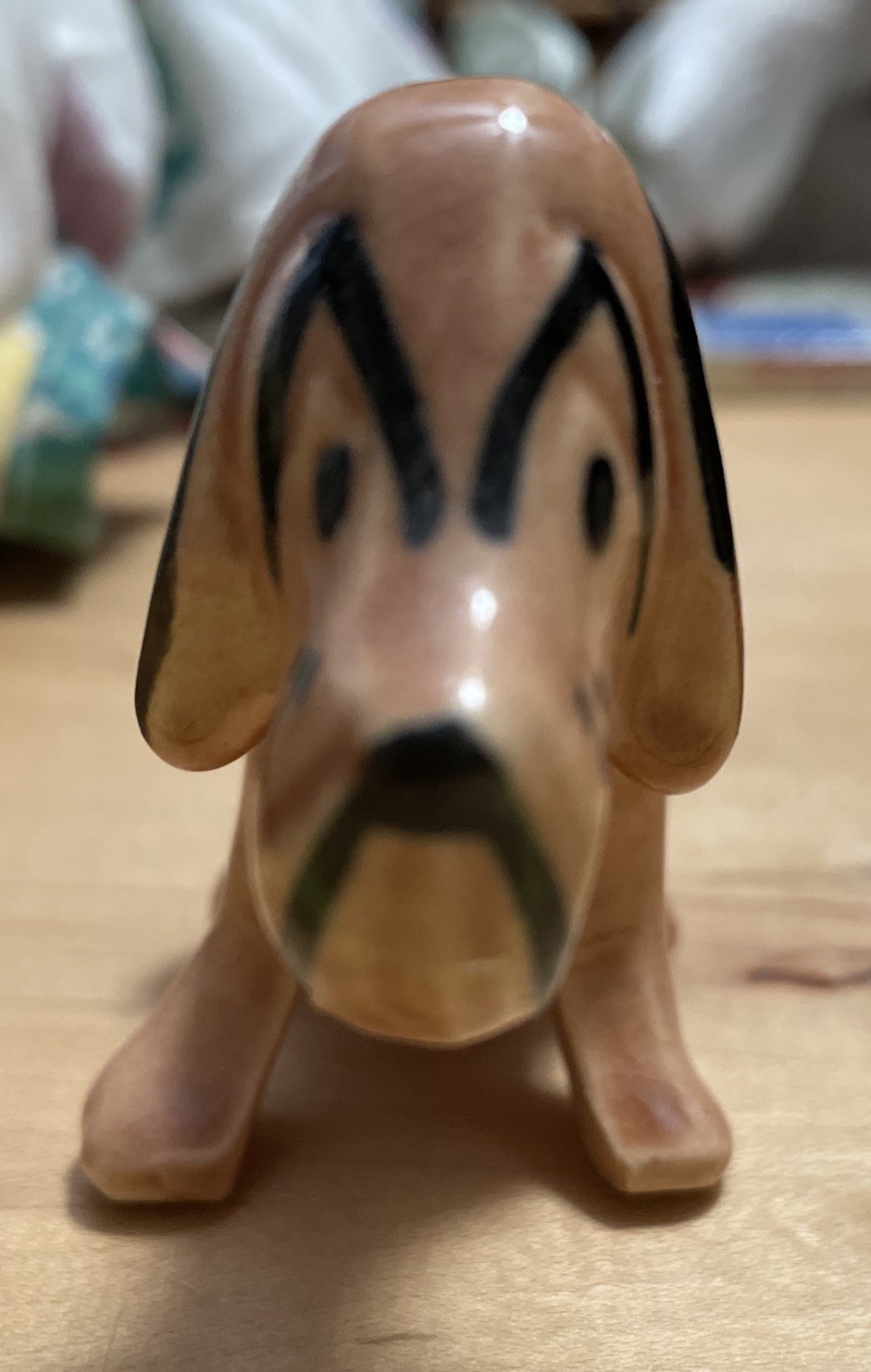 Vintage Ceramic Brown & Black Sitting Hound Dog Figurine Bloodhound Sad