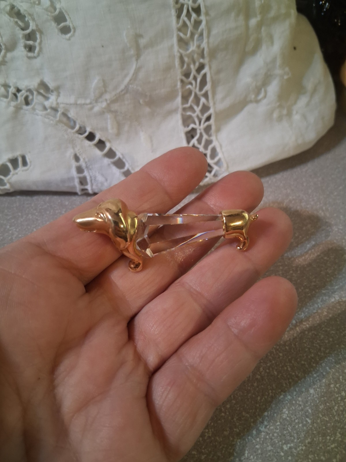 Vintage Swarovski Trimlite Miniature Dachshund Dog Crystal Gold Mini Figurine