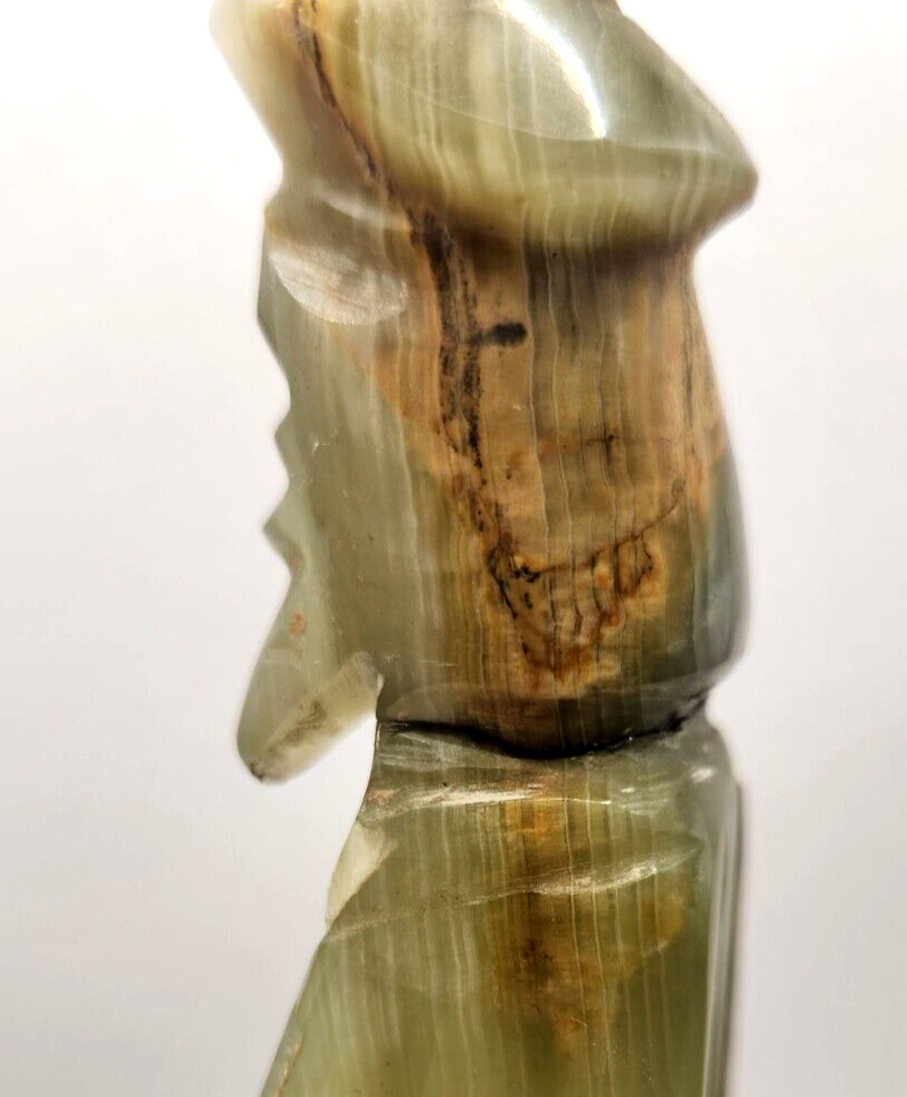 Pair Of Carved 9.25″ Onyx Stone Monk Figures Both Have Repairs