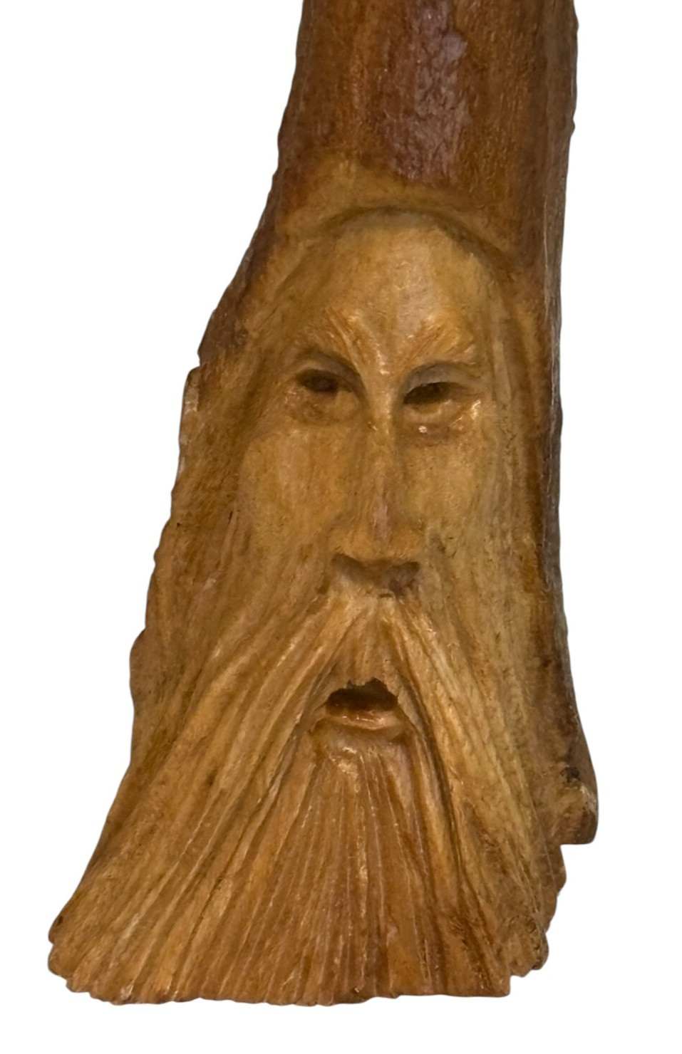 Folk Art Hand Carved Wood Spirit Old Man Face with Beard Artist Signed 8″