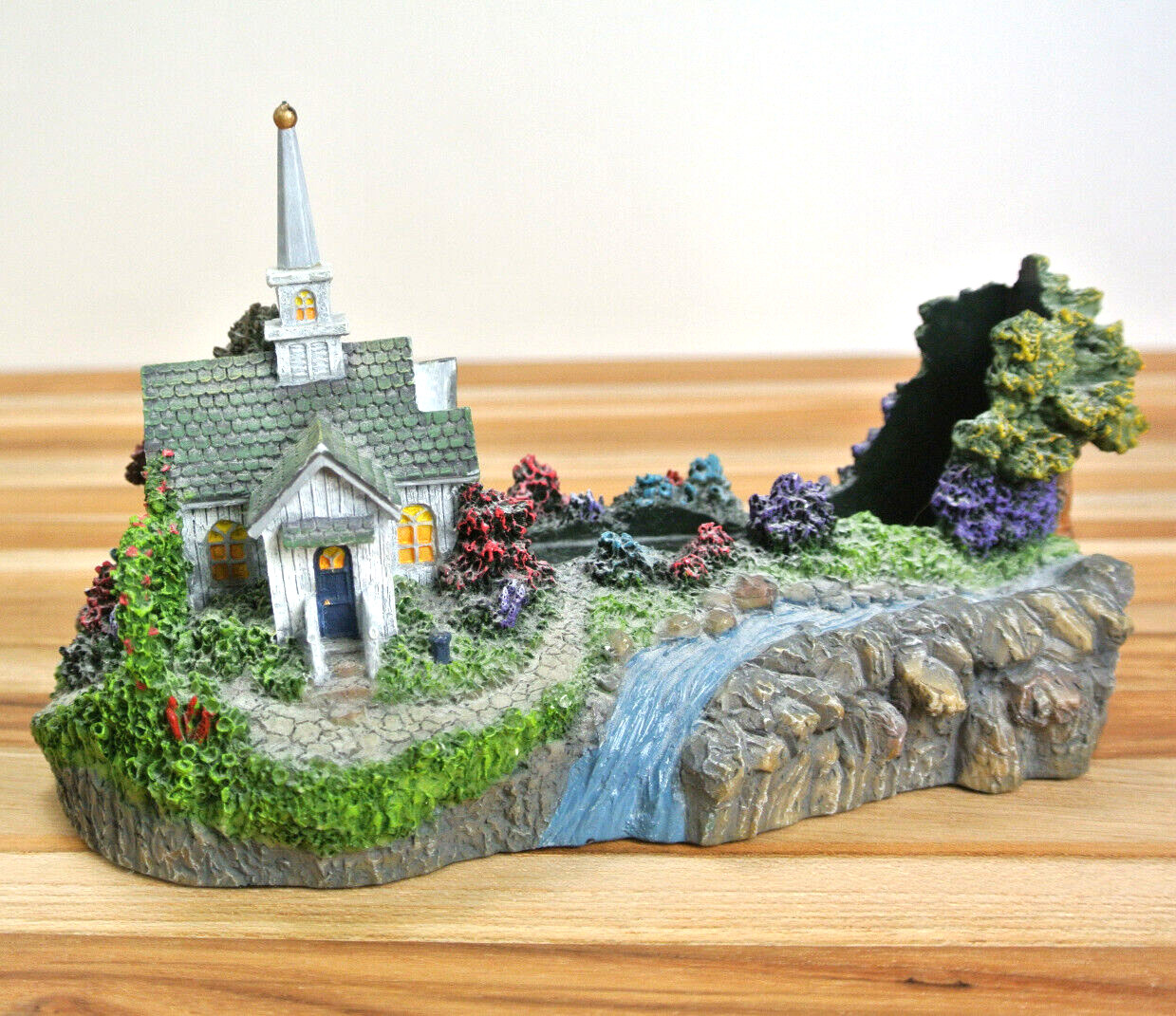 Thomas Kinkade Forest Chapel Church Business Card Holder Cottage Core