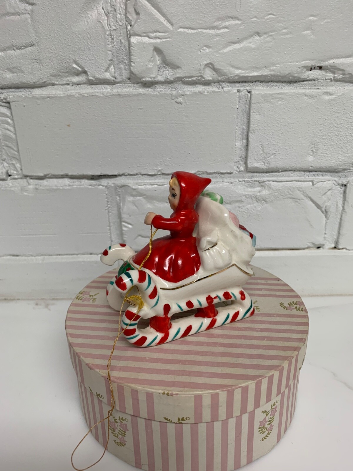 vintage Napco Lefton Christmas sleigh girl figurine