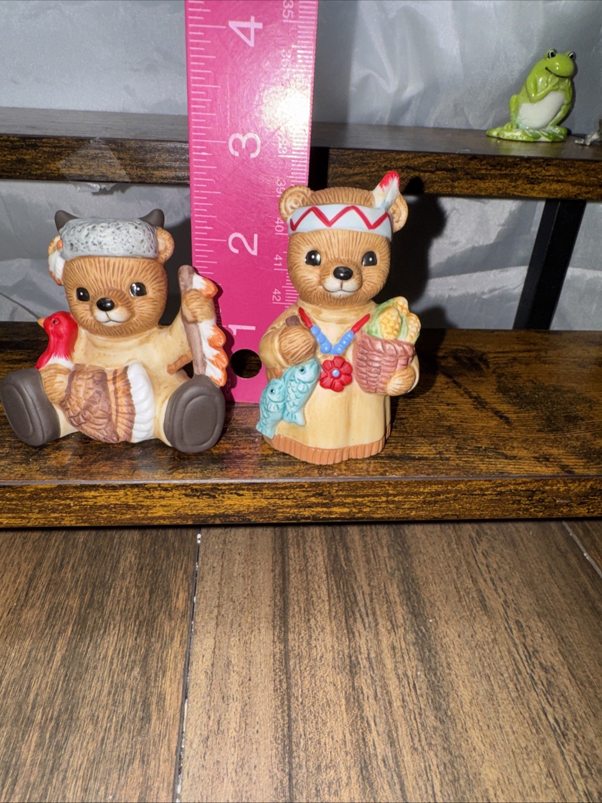 Two Vintage Thanksgiving Bears Ceramic Figurines Homco #1413