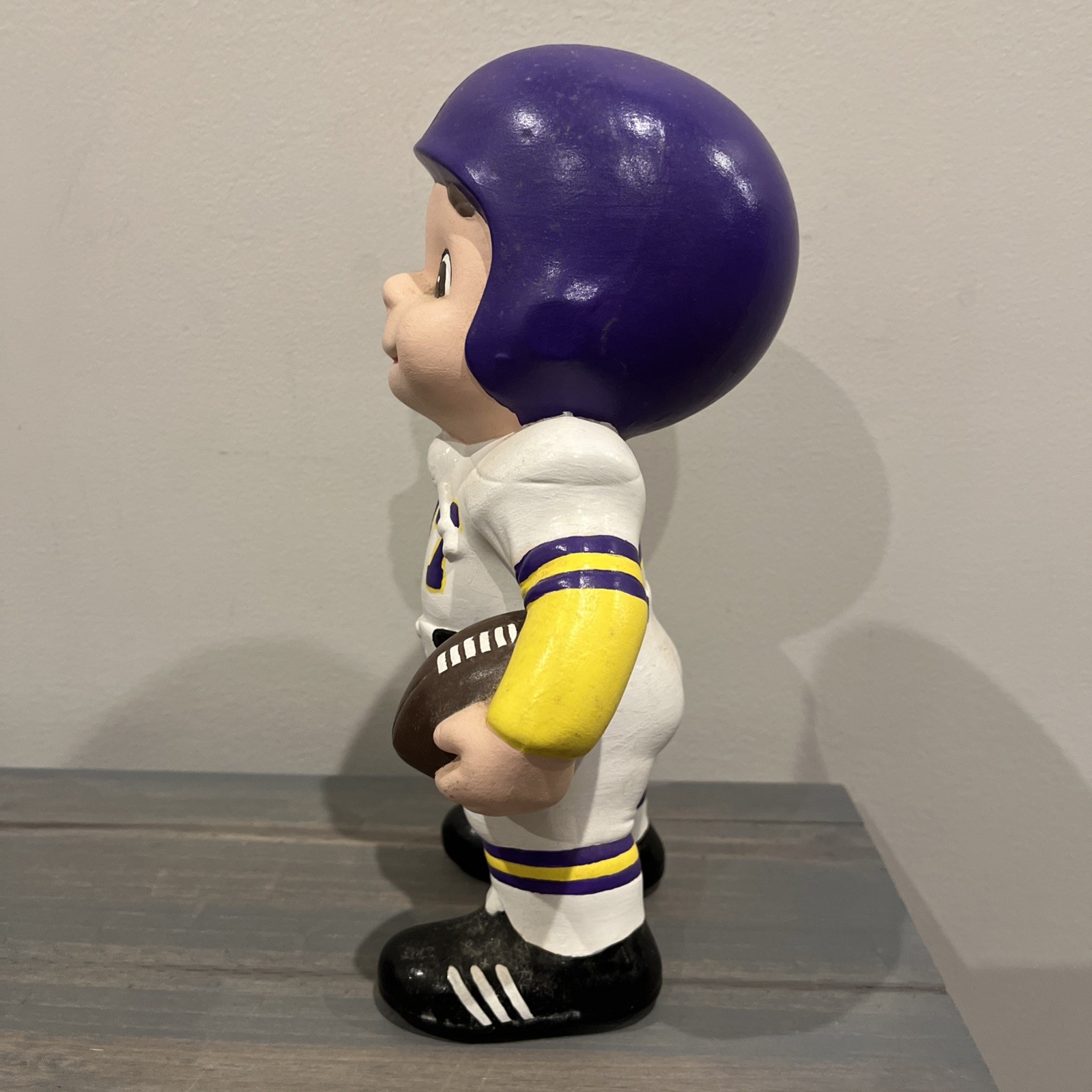 Vintage Atlantic Mold Football Player 77 11 Inches Tall Black purp Helmet Cerami