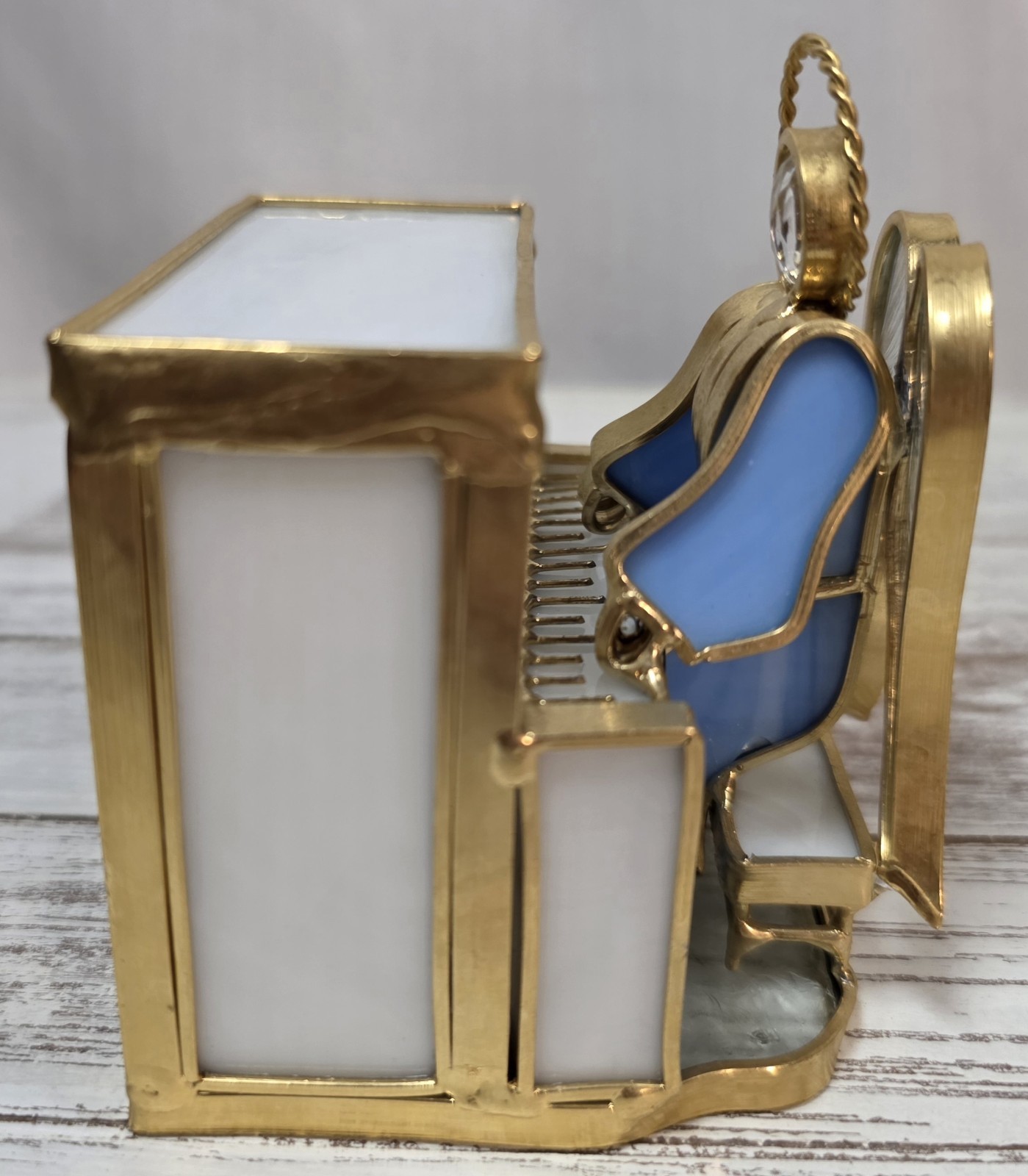 Vintage Stained Glass Angel Pianist Player Figurine 3.5″