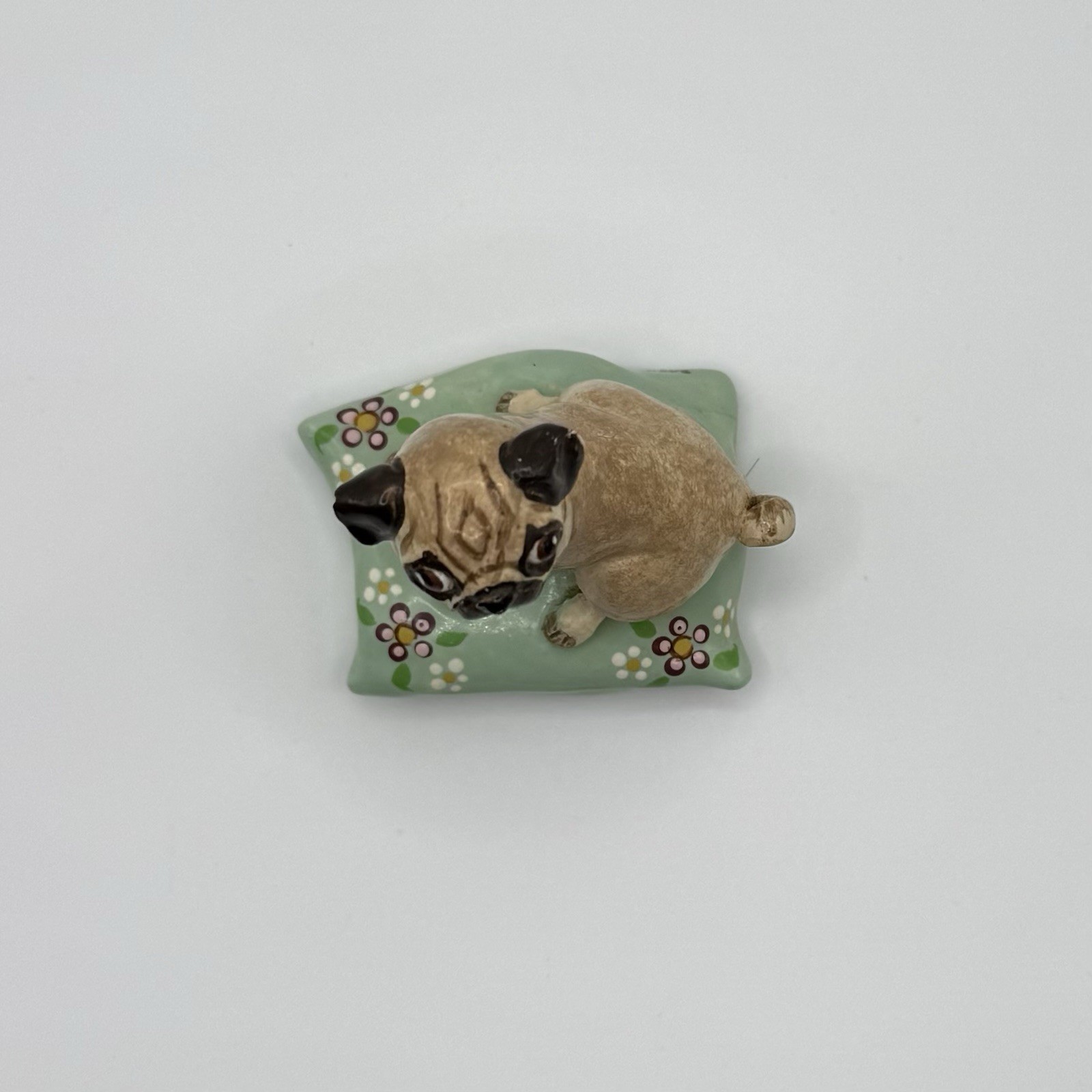 VTG Basil Matthews Pottery Pug Puppy Dog on Cushion Signed Figurine *AS IS*