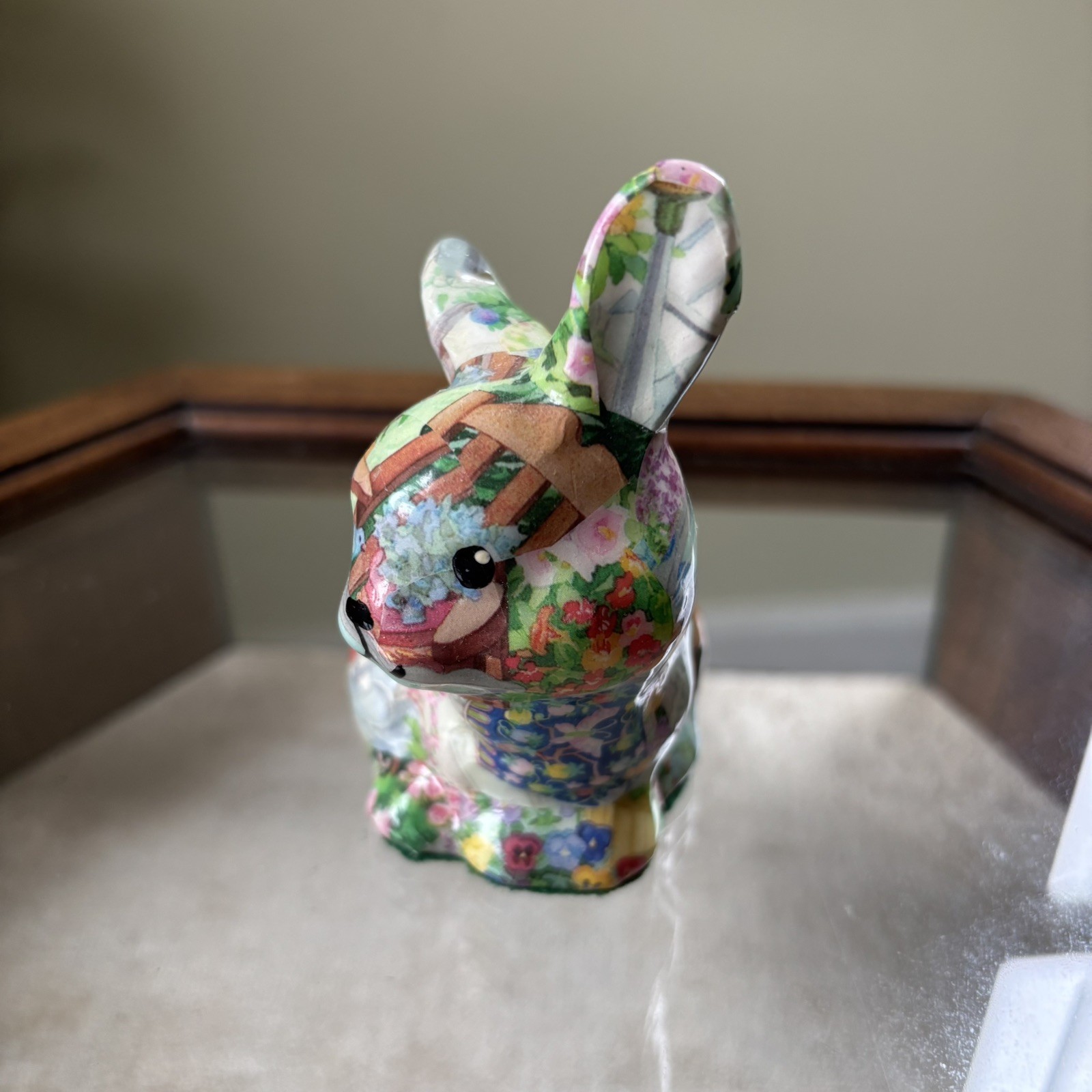 Vintage Rabbit Bunny, Decoupage 3 1/2 inches tall made in Canada