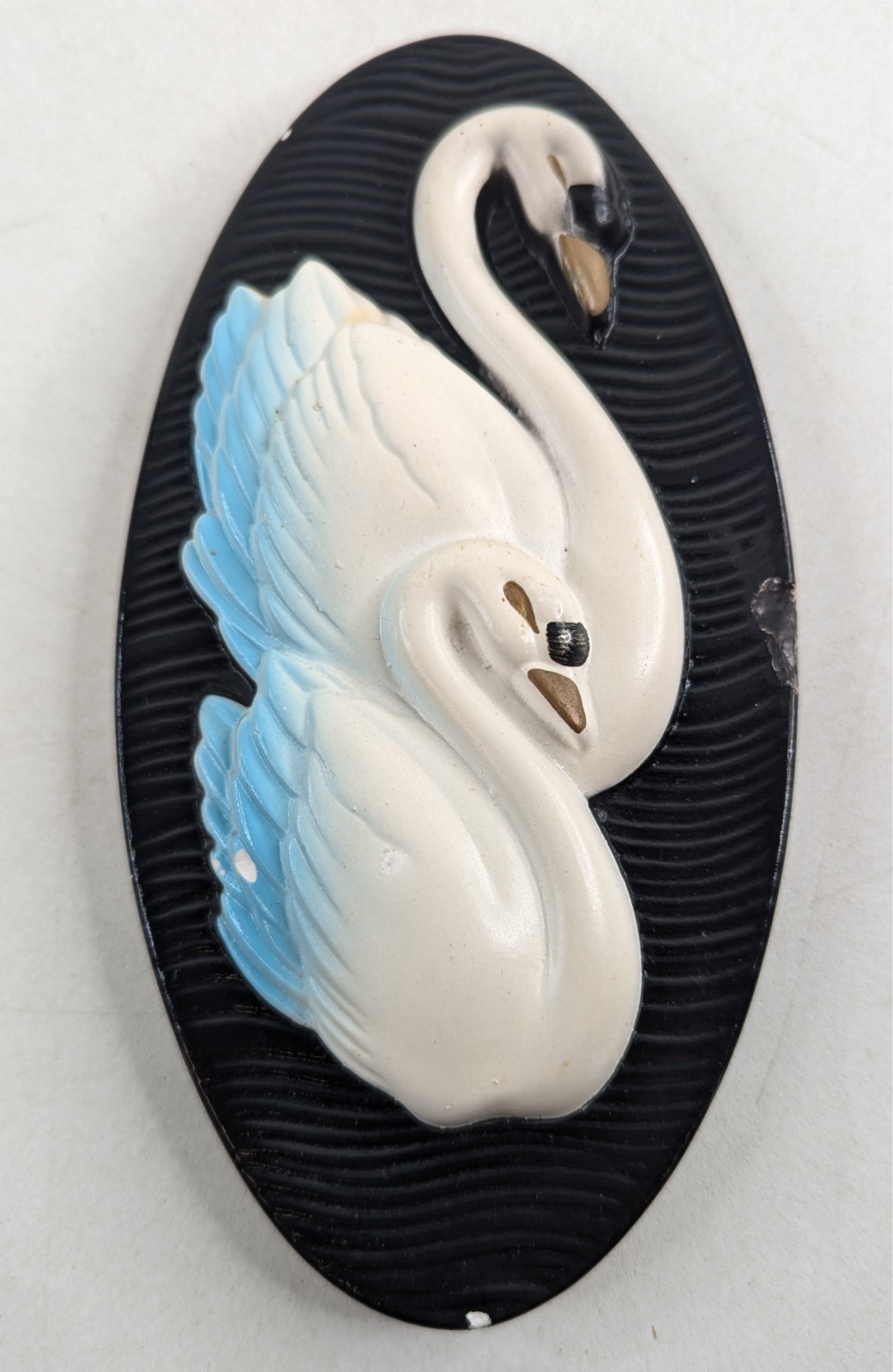 Swan Wall Decor Miller Studio 1968 Black White Chalkware Gold Accent Vintage MCM