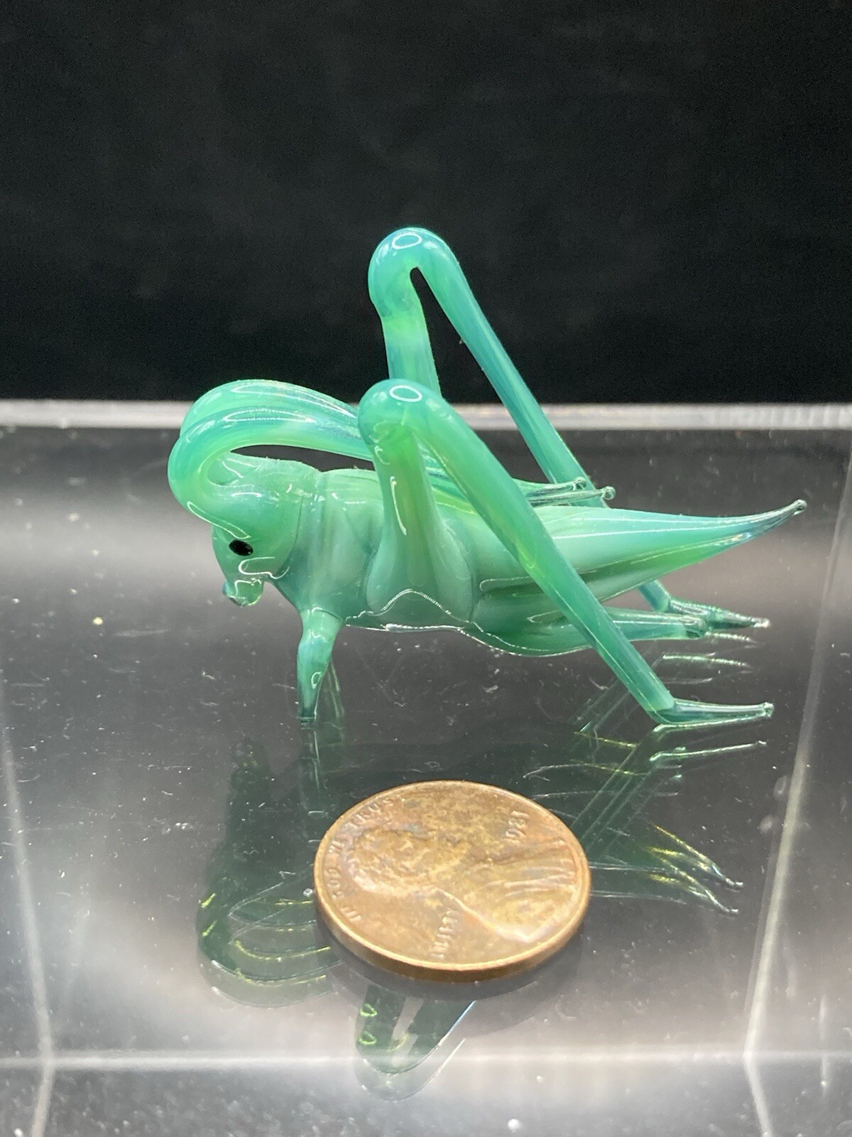 Hand Blown Lamp WorkGlass Figurine Collectible Handmade Miniature Green Cricket
