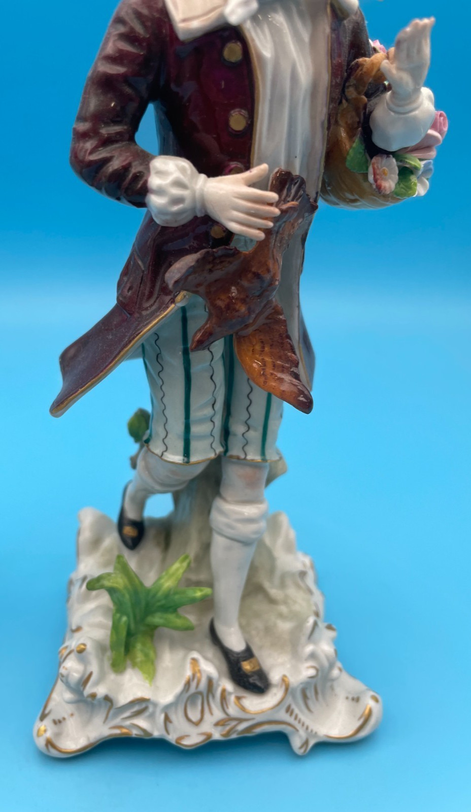 Beautiful Sitzendorf Man Holding Flowers & Bird Woman Holding Flowers & Rabbit