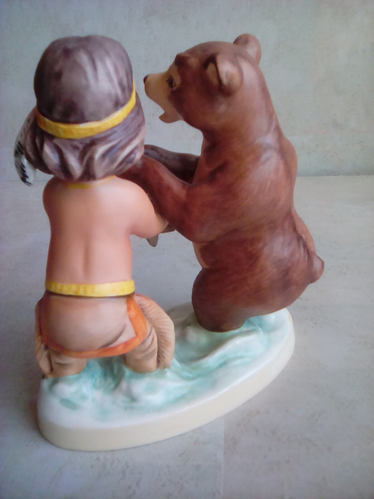 Goebel Hummel Bear and Native Boy WHO’S FISH? 5.5x5x3″ Germany Initialed MA 7d