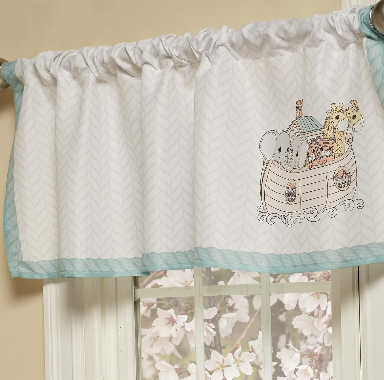 Precious Moments Noah’s Ark Window Valance for Toddler Baby Boy 60”x15” Unisex