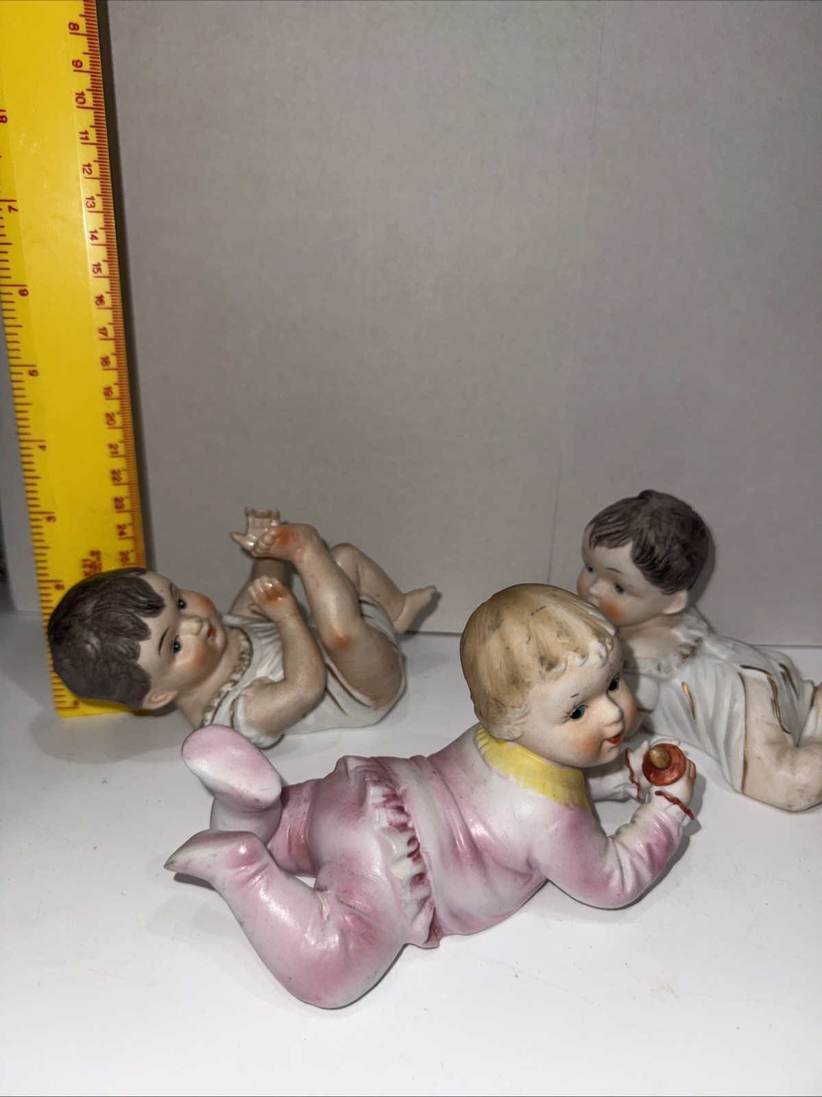 3 Bisque Porcelain Piano Babies Vintage Excellent Condition, Taiwan