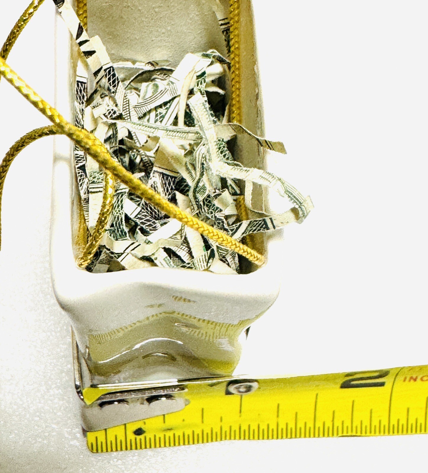 Ceramic Shopping bag Christmas Ornament Shop Til You Drop Shredded Money 2.5”