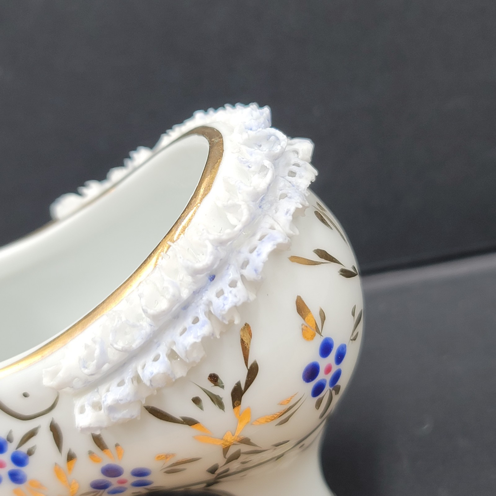 Vintage Dresden Lace Porcelain Victorian Shoe Royal Paris Levi 4.5″