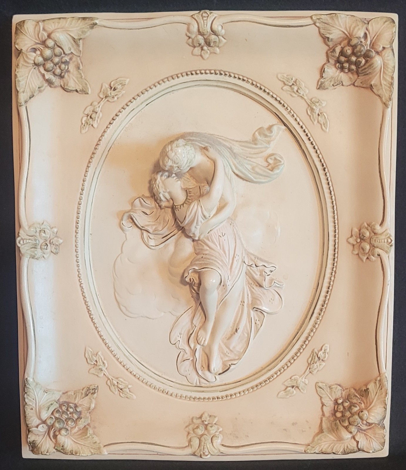 Pair Of Alexander Backer Co Chalkware MCM Art Nouveau Wall Plaques