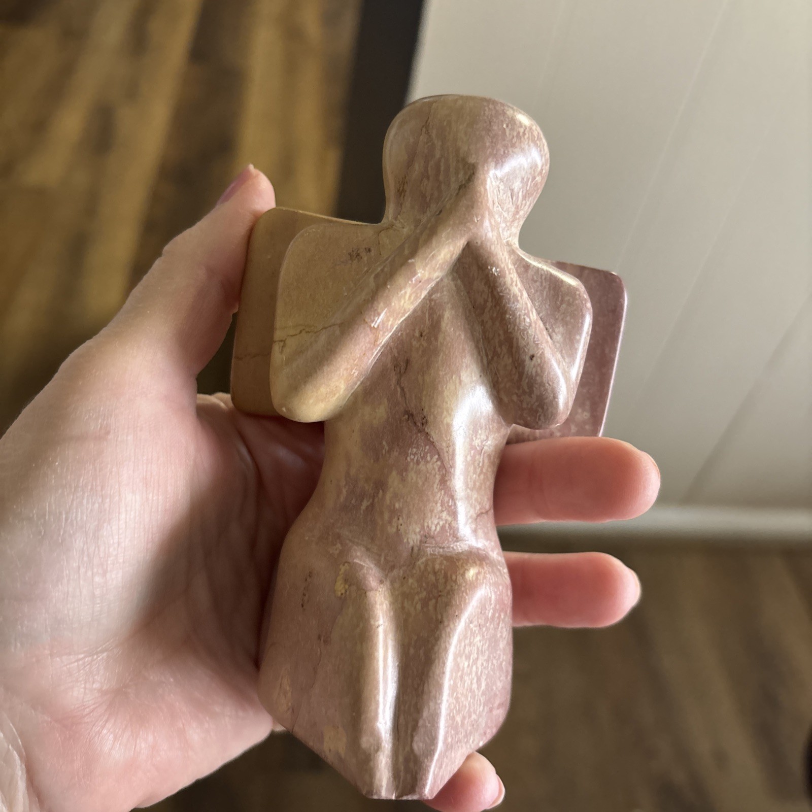 Hand Carved Soapstone Angel Sculpture 5.5” Tall Lovely Brownish Pink Color