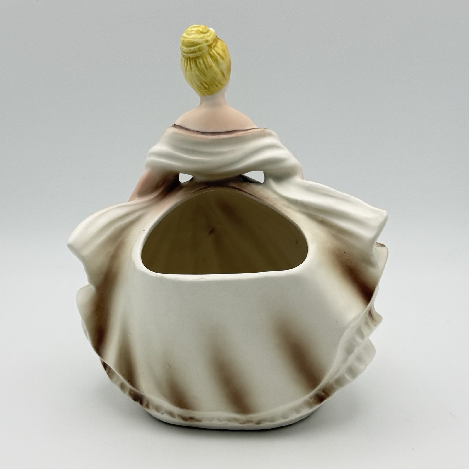 VTG 1962 Samson Import Co Ceramic Lady Brown Ballroom Dress Planter Vase #53548