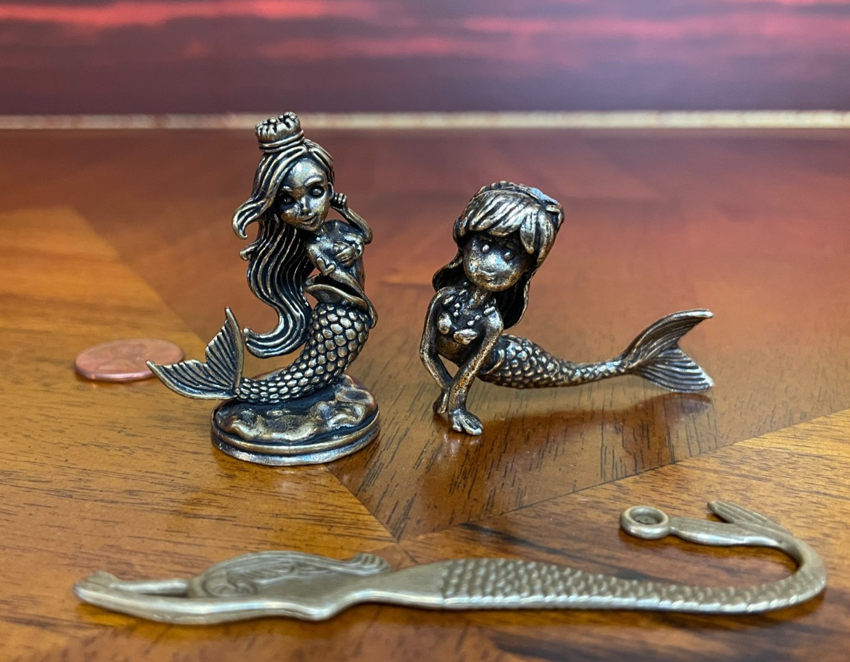 Lot of 2 Brass Mermaid Figures(+brass bookmark) US SELLER