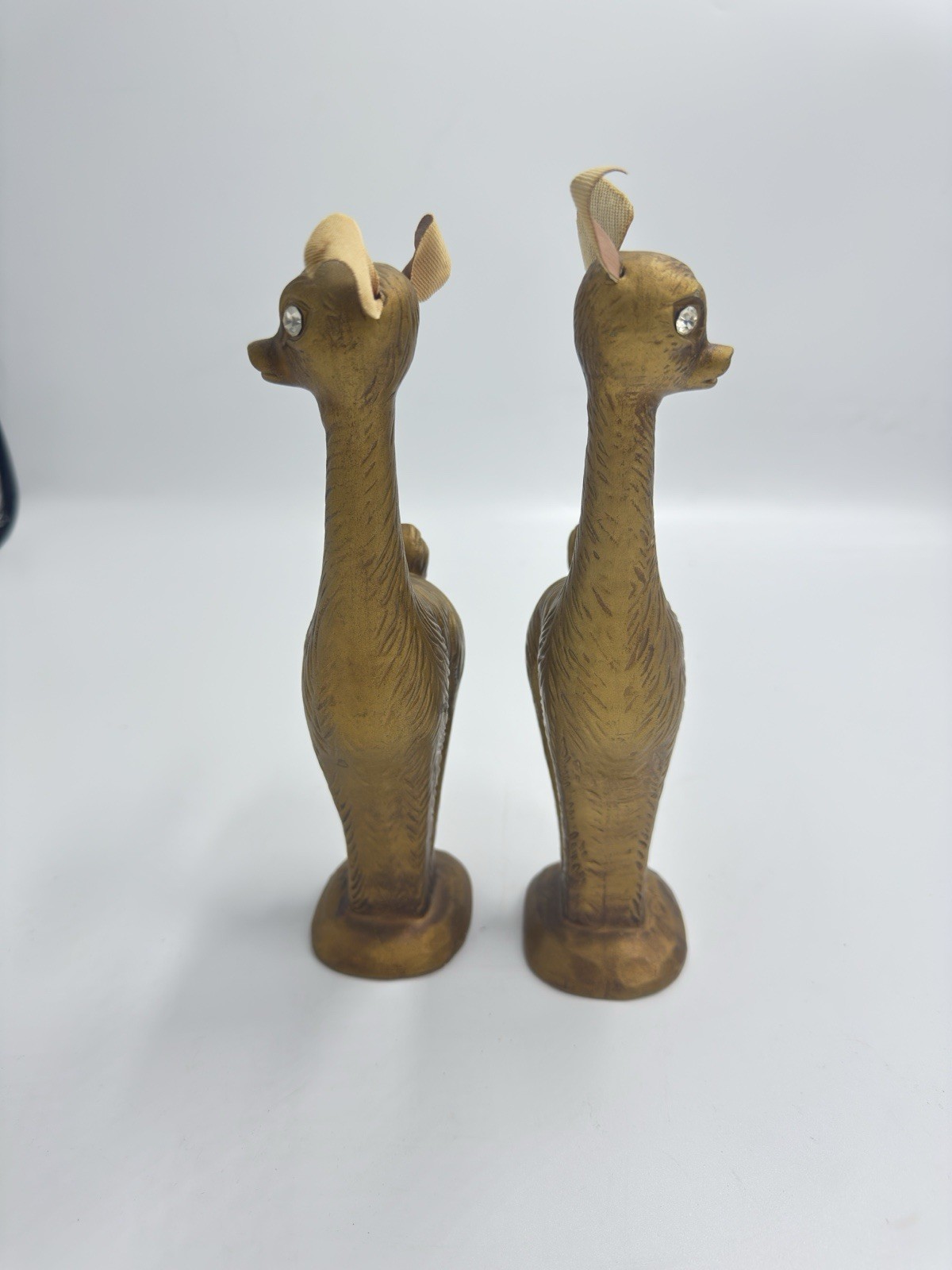 Vtg Mid Century Modern Pair 9″ Deer Figurines MCM Gold Ceramic Crystal Eyes