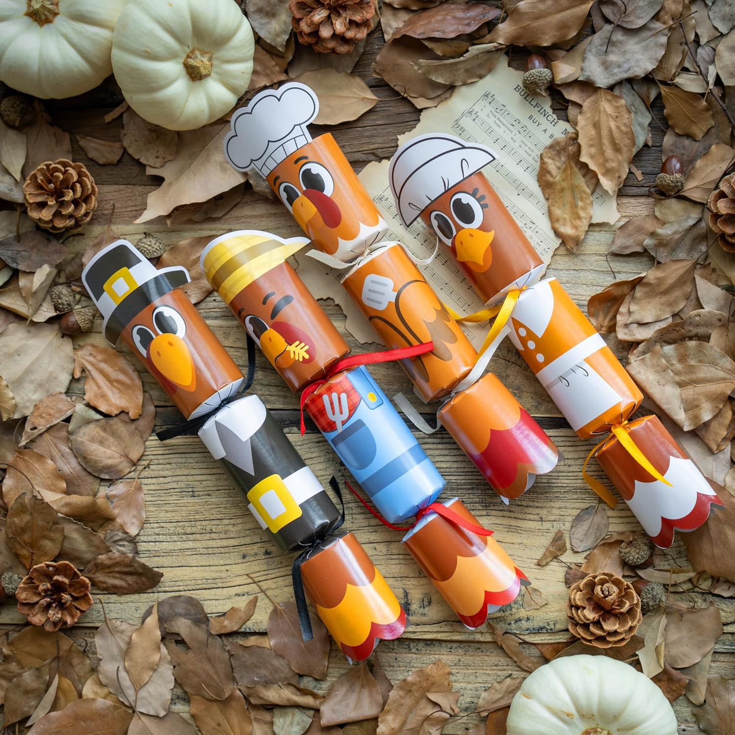 8-Pack Thanksgiving No-Snap Party Favors, 10in Turkey Characters, Fall Prize Set