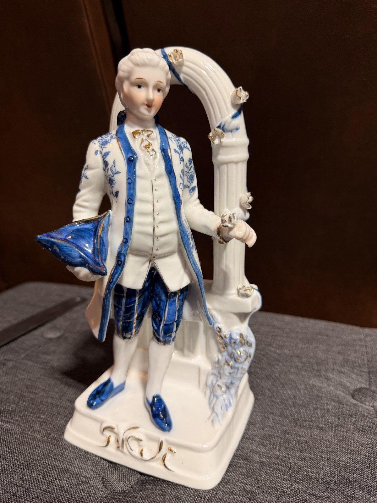 Porcelain Victorian Man figure in Blue & White KMP STYLE