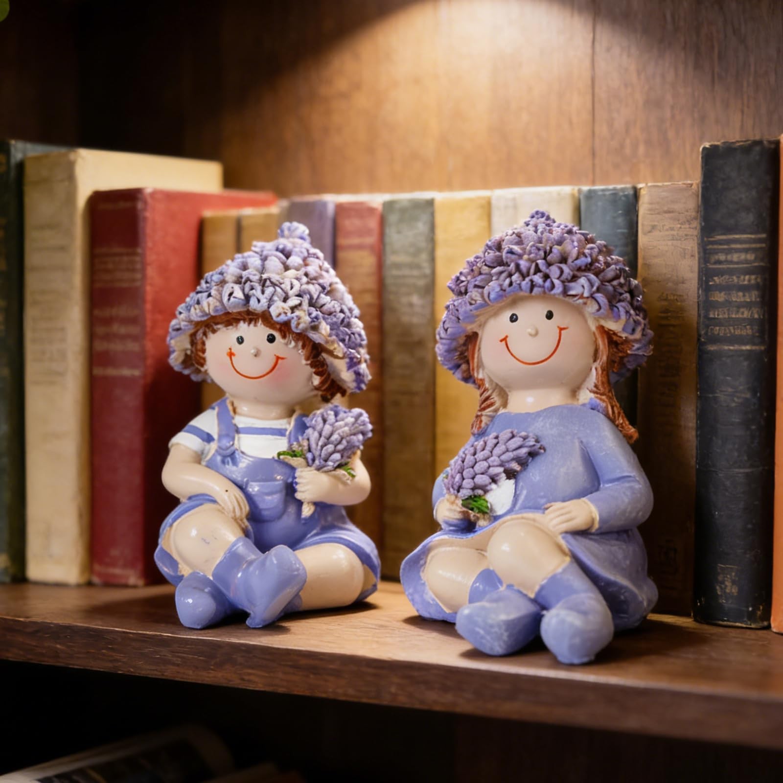 2-Piece Garden Statues Outdoor Lavender Boy and Girl Figurines Set Spring Fig…