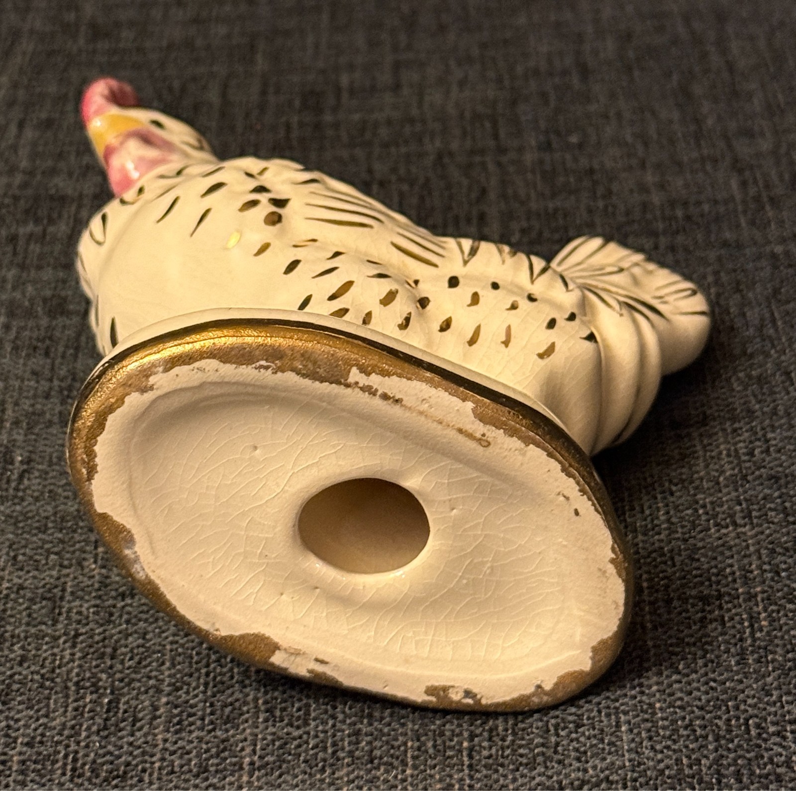 VTG Porcelain Rooster Chicken Hen Figurine Elegant White & Gold Accent Farmhouse