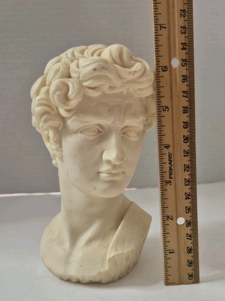 David Michelangelo Italian Bust Signed G. Carusi Detailed Head Resin Sculpture