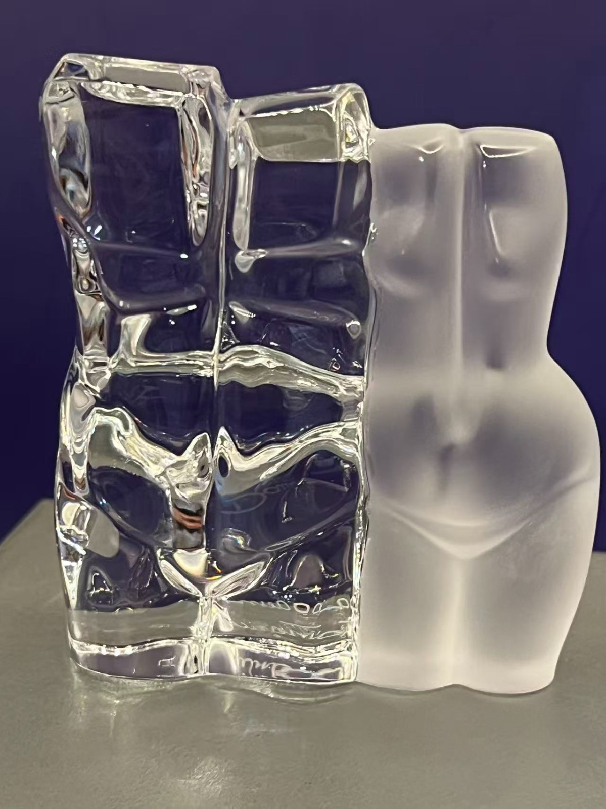 Daum France Crystal Male and Female Nude Torsos Figurine- Maurice Legendre w/Box
