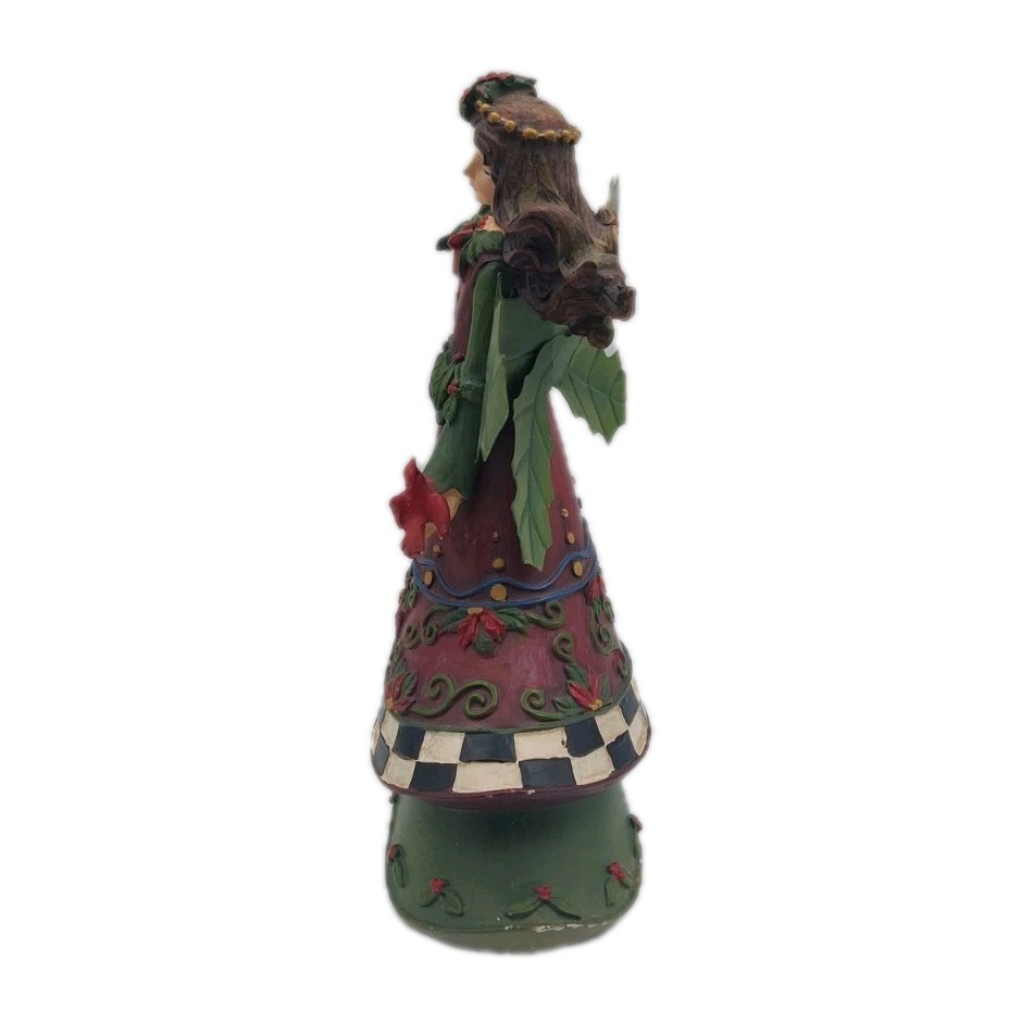 Resin GARDEN ANGEL Figurine Ornament Christmas Poinsettia Checkered READ!!!