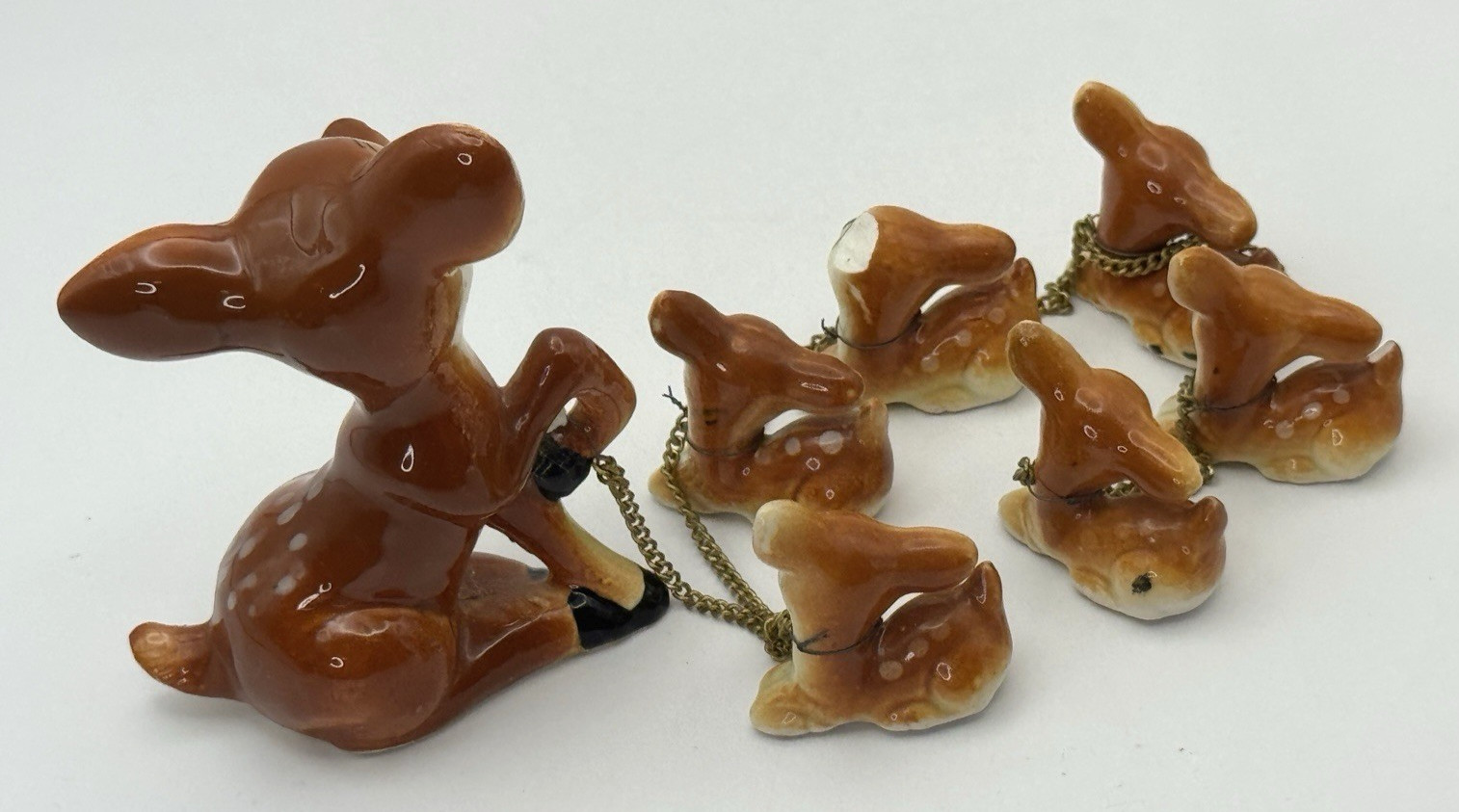 Sonsco Miniature DOE Deer & 6 FAWNS Figurines Japan Anthropomorphic – 2 Damage