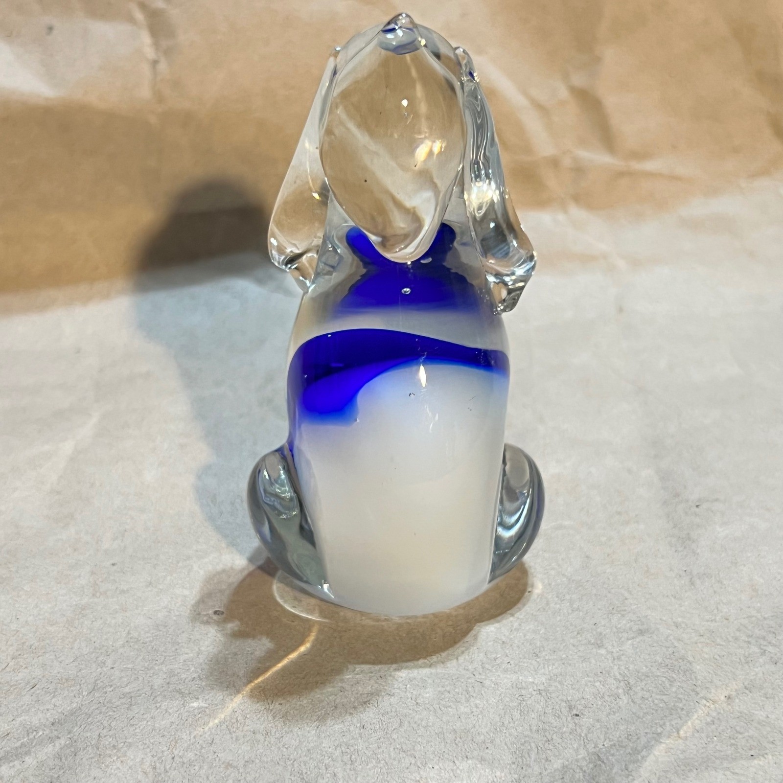 Art Glass Hound Dog Figurine Blue White Swirl Hand Blown Paperweight