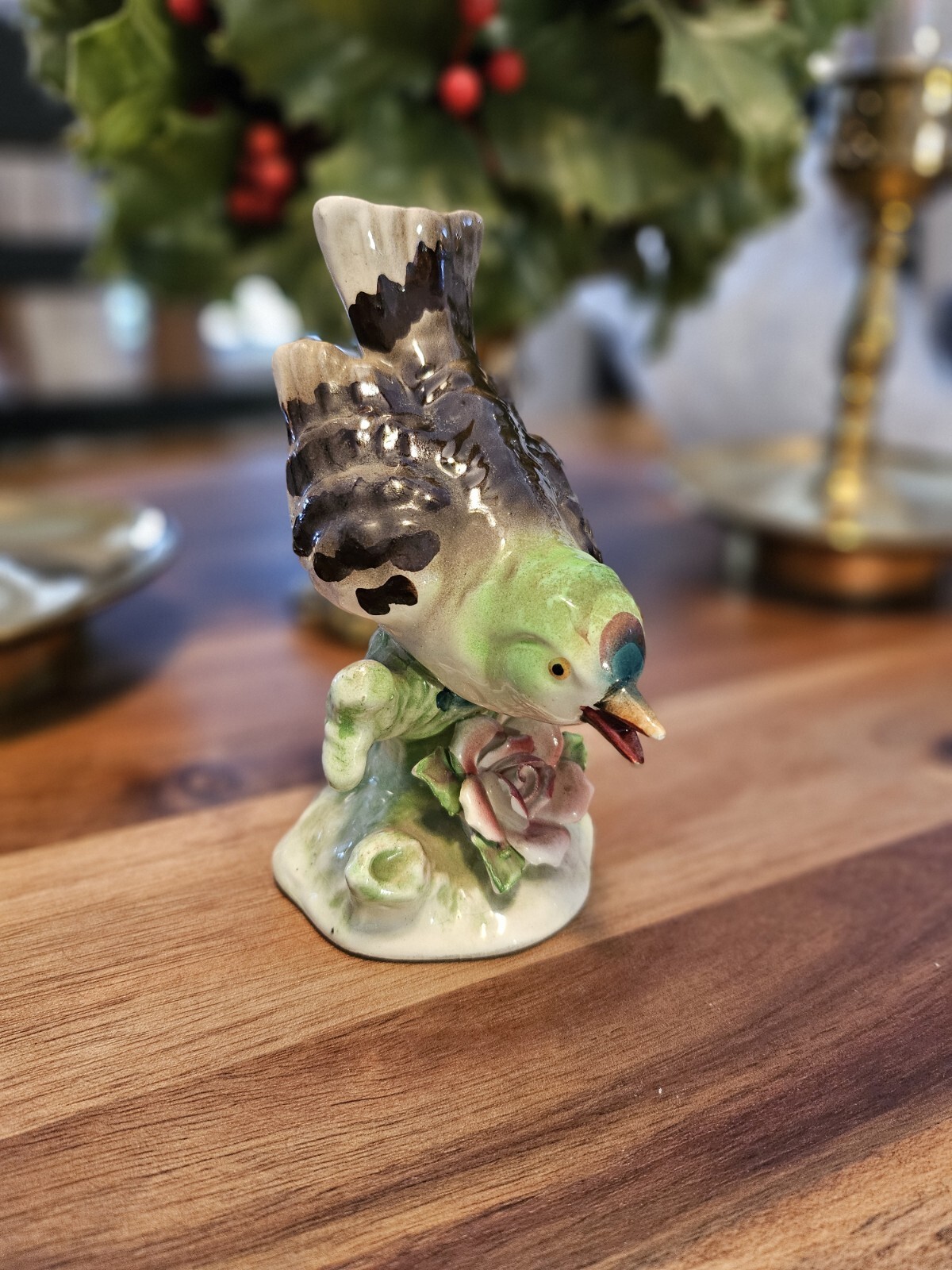 Vtg Ucagco Bird Figurine With Capodimonte Style Flower