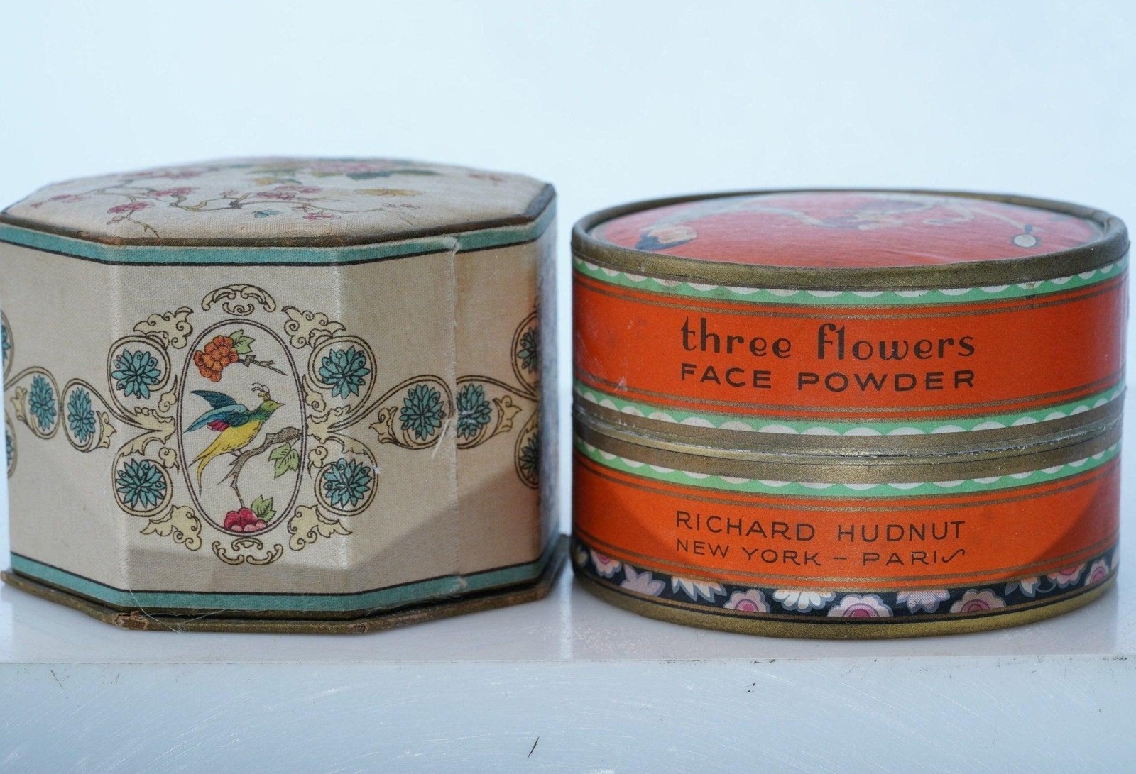 1930’s Art Deco Face Powder boxes Three Flowers Richard Hudnut Shari Langlois